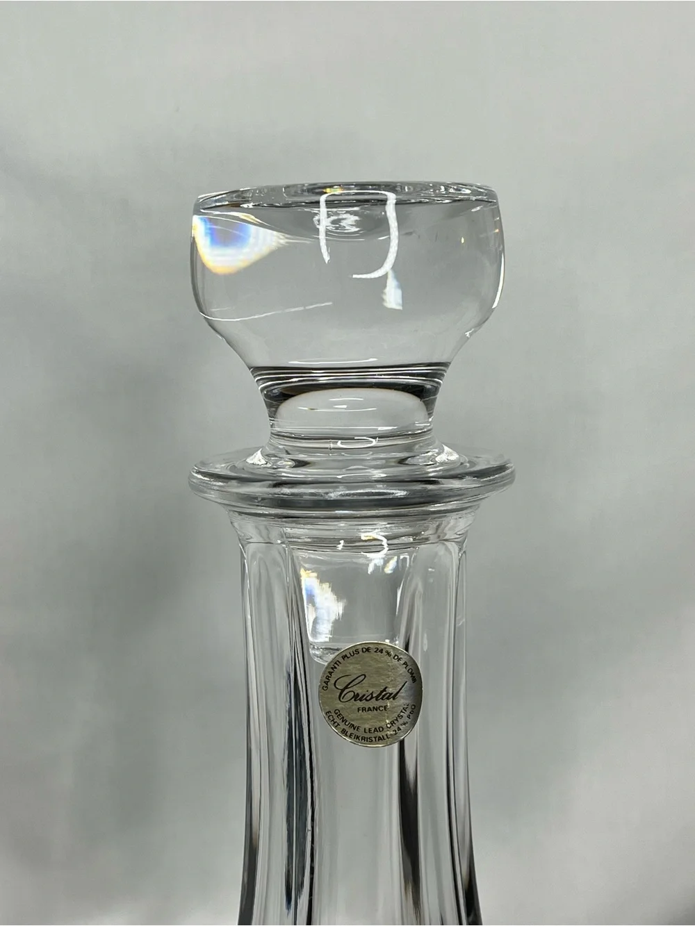 Cristal France 24% Lead Crystal Decanter With Stopper Original Label French